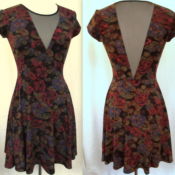 Kimchi Blue Dresses & Skirts - KIMCHI BLUE Mesh Insert Floral Skater Dress XS